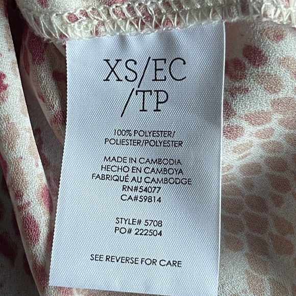 Cabi Blouse Womens Extra Small Pink Bethany Snake Print Top 5708 Balloon Sleeve - Picture 5 of 10